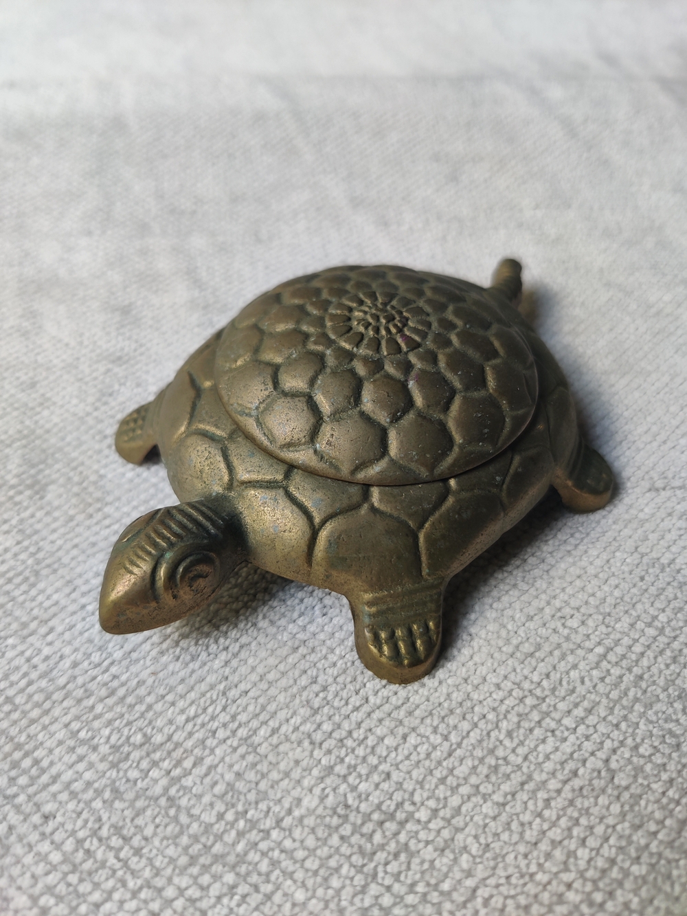 Vintage Turtle Trinket Stash Pin Ring Box Brass Metal 4.25" Made in Italy
